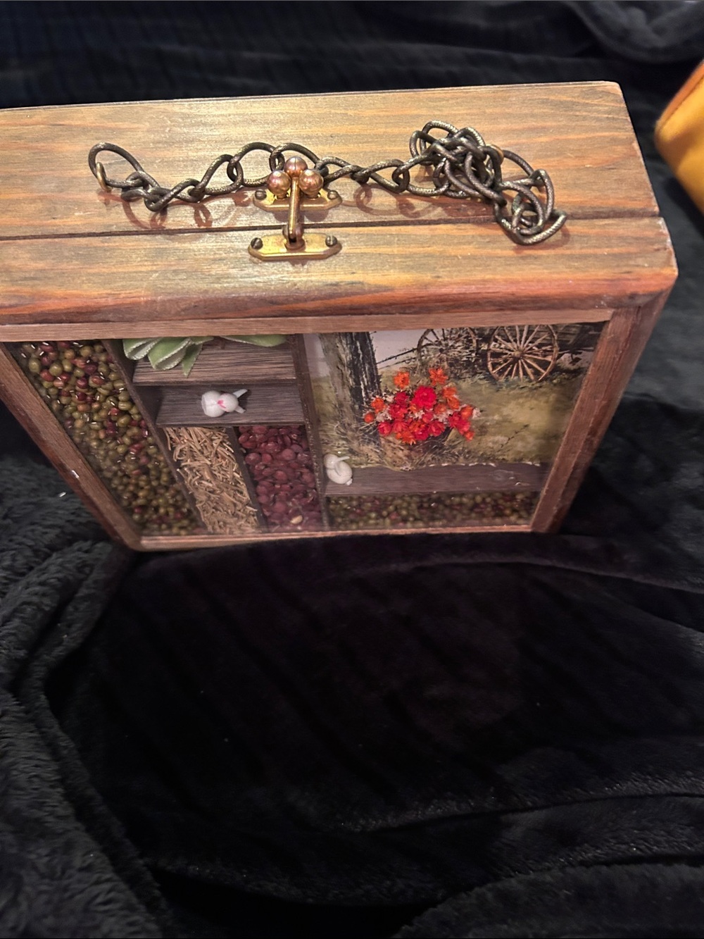Vintage Wooden Decorative Organizer Box with Chain - Brown
